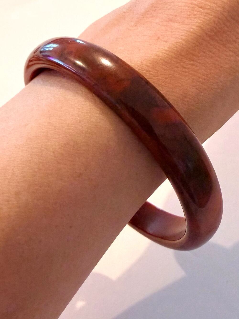 Bakelite Bangle Bracelet Brown Marble Swirl Mid-Century Vintage - TESTED
